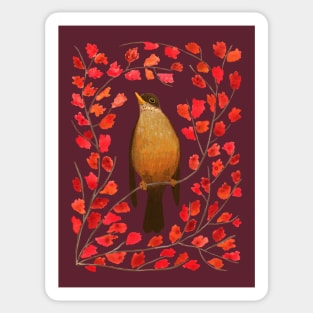 Painted bird on autumn tree Sticker